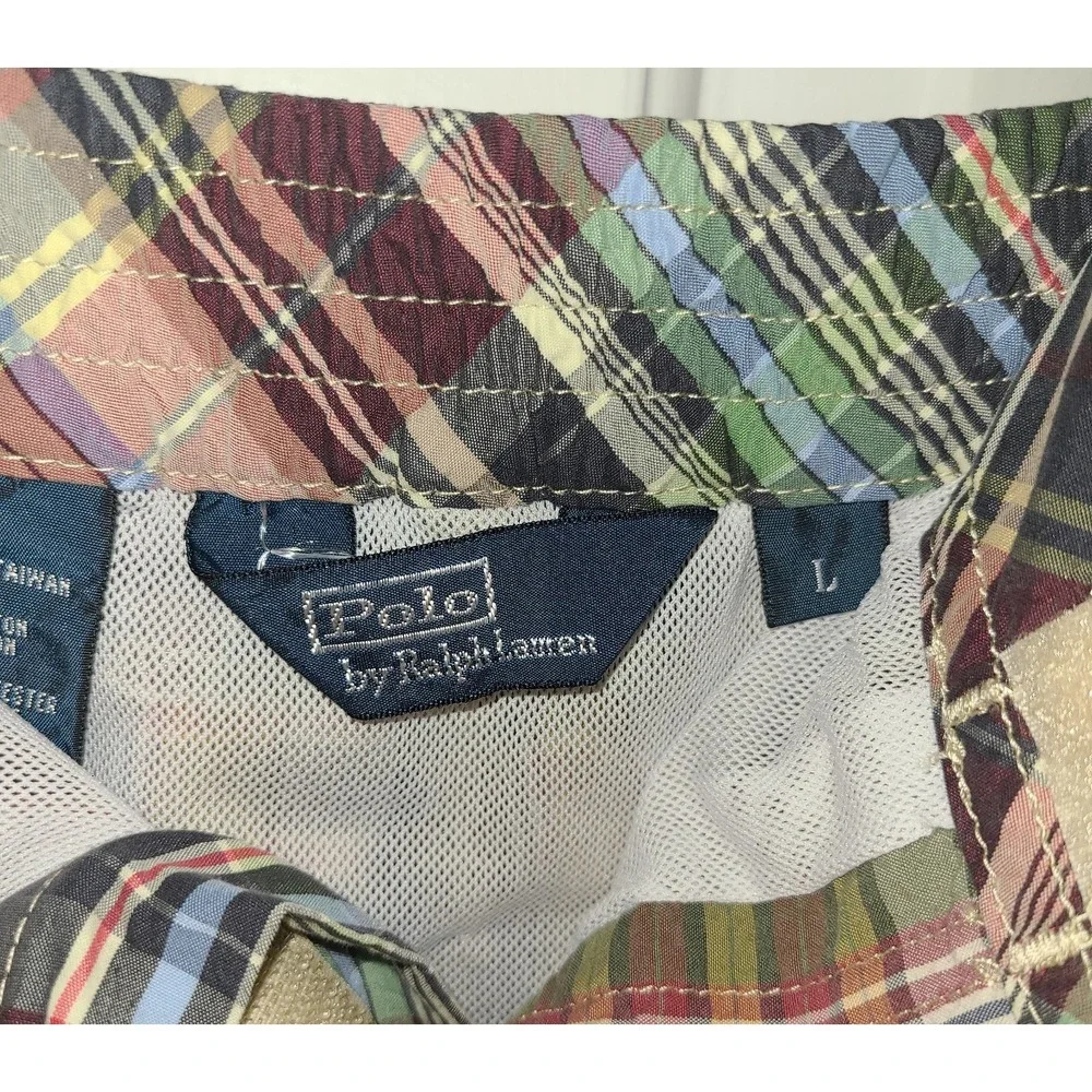 Vintage Polo Ralph Lauren Swim Shorts Trunks POLO SPORT Plaid 90s Men Lg Lined